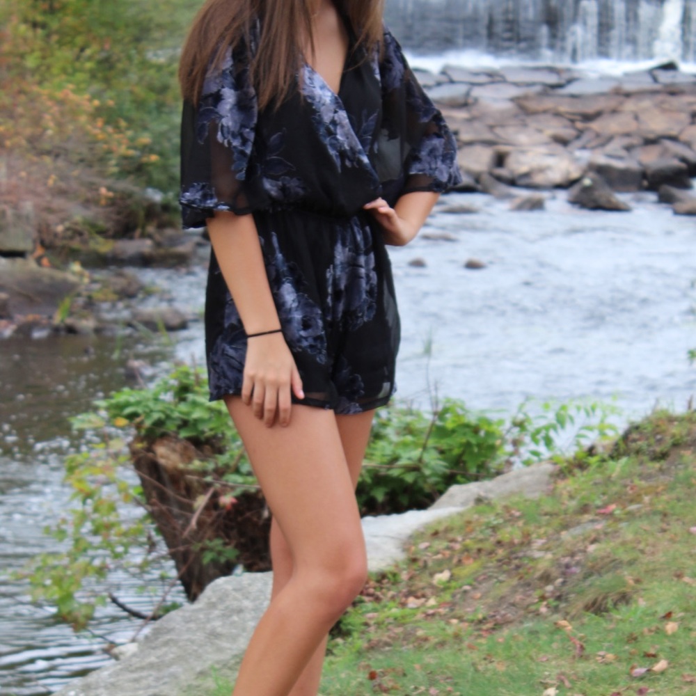 velvet floral romper